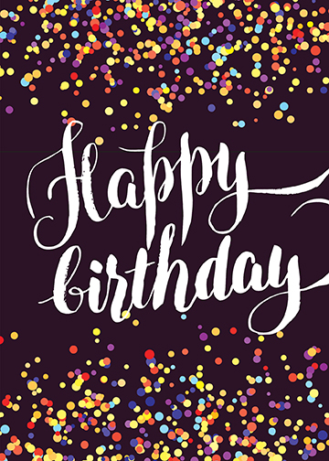 Handlettered and vibrant "Happy Birthday" greeting card